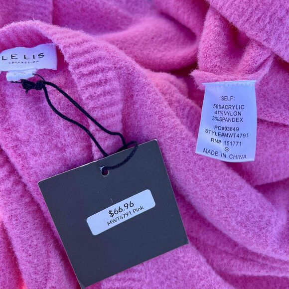 Le Lis Sweater NWT Pink Fuzzy Puff Sleeve Cinched Back Size Small - Picture 3 of 9
